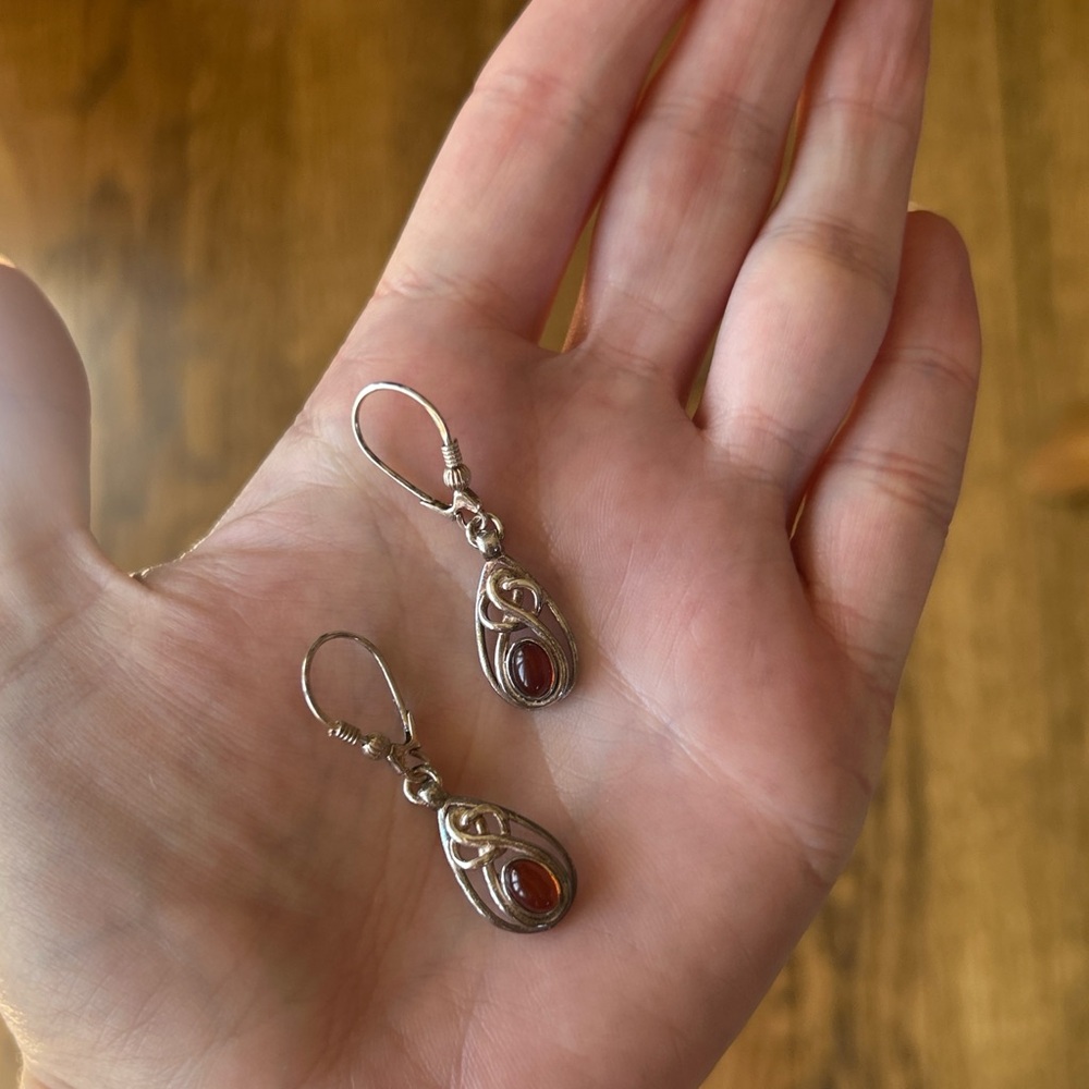 Vintage Sterling Silver and Amber Dangle Earrings - Picture 4 of 4